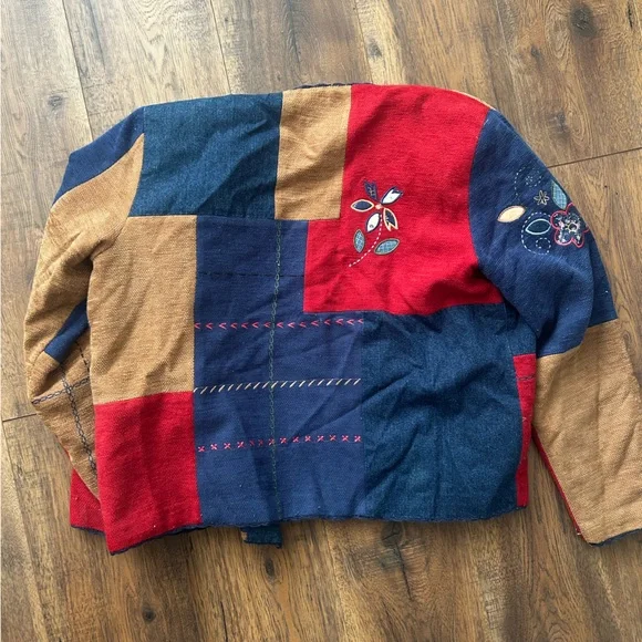 Patchwork Embroidered Jacket - Navy, Red, Tan - Picture 4 of 4